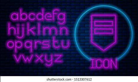 Glowing neon Chevron icon isolated on brick wall background. Military badge sign. Neon light alphabet. Vector Illustration