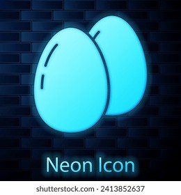 Glowing neon Chicken egg icon isolated on brick wall background.  Vector