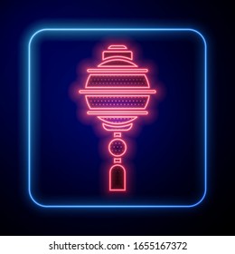 Glowing neon Chinese paper lantern icon isolated on blue background.  Vector Illustration