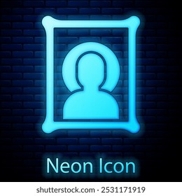 Glowing neon Christian icon isolated on brick wall background.  Vector