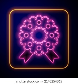 Glowing neon Christmas wreath icon isolated on black background. Merry Christmas and Happy New Year.  Vector