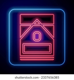 Icono de la caja de cigarrillos de neón brillante aislado en fondo azul. Paquete de cigarrillos.  Ilustración vectorial