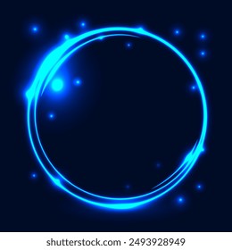 Glowing neon circle frame hoop on a dark background in vector
