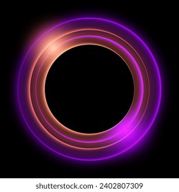 Marco de círculo de neón brillante, fondo iluminado, ilustración vectorial.
