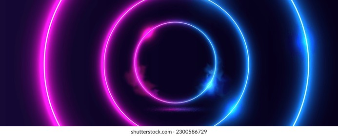 Glowing neon circle light on black background