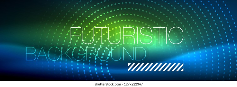 Glowing neon circle line dots, round line design, abstract style on black background. Neon abstract round circles Magic neon lights and glowing dots. Vector illustration