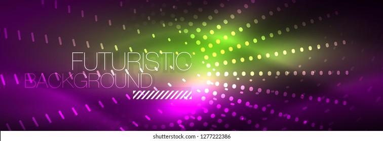 Glowing neon circle line dots, round line design, abstract style on black background. Neon abstract round circles Magic neon lights and glowing dots. Vector illustration