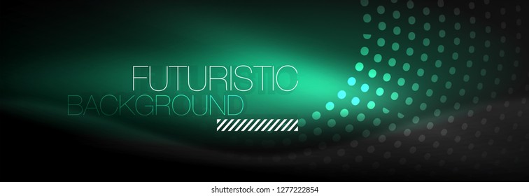 Puntos de línea de círculo de neón brillante, diseño de línea redonda, estilo abstracto sobre fondo negro. Neon círculos redondos abstractos. Luces de neón mágico y puntos brillantes. Ilustración del vector