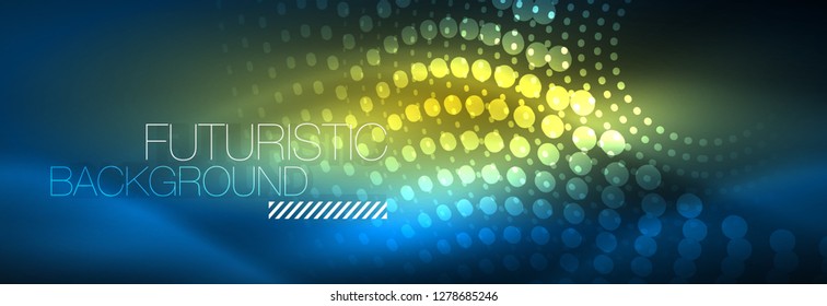 Glowing neon circle line dots, round line design, abstract style on black background. Neon abstract round circles Magic neon lights and glowing dots. Vector illustration