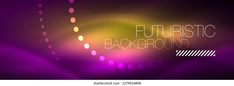 Puntos de línea de círculo de neón brillante, diseño de línea redonda, estilo abstracto sobre fondo negro. Neon círculos redondos abstractos. Luces de neón mágico y puntos brillantes. Ilustración del vector