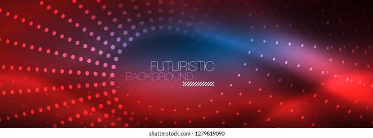 Glowing neon circle line dots, round line design, abstract style on black background. Neon abstract round circles Magic neon lights and glowing dots. Vector illustration