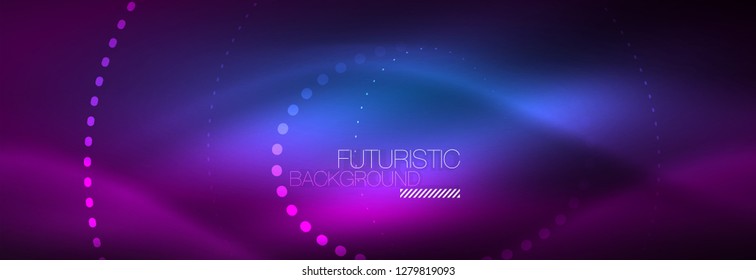 Glowing neon circle line dots, round line design, abstract style on black background. Neon abstract round circles Magic neon lights and glowing dots. Vector illustration