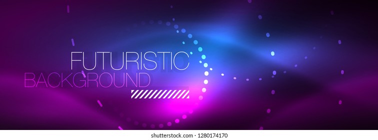 Glowing neon circle line dots, round line design, abstract style on black background. Neon abstract round circles Magic neon lights and glowing dots. Vector illustration