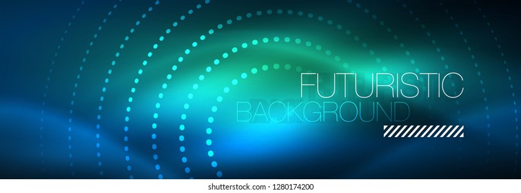 Glowing neon circle line dots, round line design, abstract style on black background. Neon abstract round circles Magic neon lights and glowing dots. Vector illustration