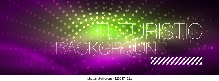 Puntos de línea de círculo de neón brillante, diseño de línea redonda, estilo abstracto sobre fondo negro. Neon círculos redondos abstractos. Luces de neón mágico y puntos brillantes. Ilustración del vector