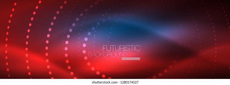 Glowing neon circle line dots, round line design, abstract style on black background. Neon abstract round circles Magic neon lights and glowing dots. Vector illustration