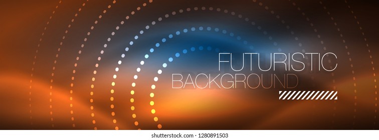Glowing neon circle line dots, round line design, abstract style on black background. Neon abstract round circles Magic neon lights and glowing dots. Vector illustration