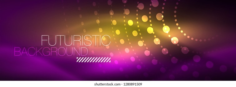 Puntos de línea de círculo de neón brillante, diseño de línea redonda, estilo abstracto sobre fondo negro. Neon círculos redondos abstractos. Luces de neón mágico y puntos brillantes. Ilustración del vector