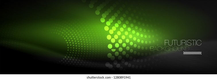 Glowing neon circle line dots, round line design, abstract style on black background. Neon abstract round circles Magic neon lights and glowing dots. Vector illustration
