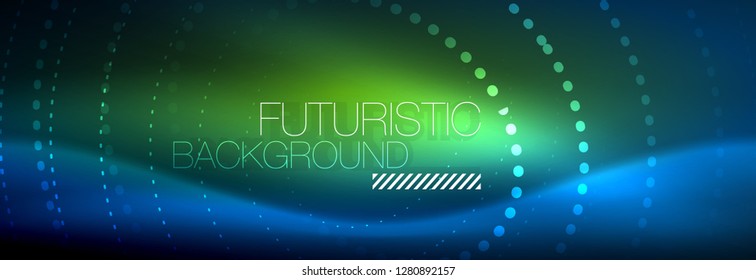 Glowing neon circle line dots, round line design, abstract style on black background. Neon abstract round circles Magic neon lights and glowing dots. Vector illustration