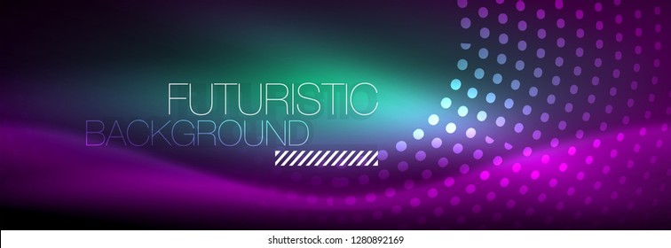 Glühende Neonenkreis-Zeilenpunkte, Rundliniendesign, abstrakter Stil auf schwarzem Hintergrund. Neon abstrakte runde Kreise Magische Neonleuchten und leuchtende Punkte. Vektorgrafik