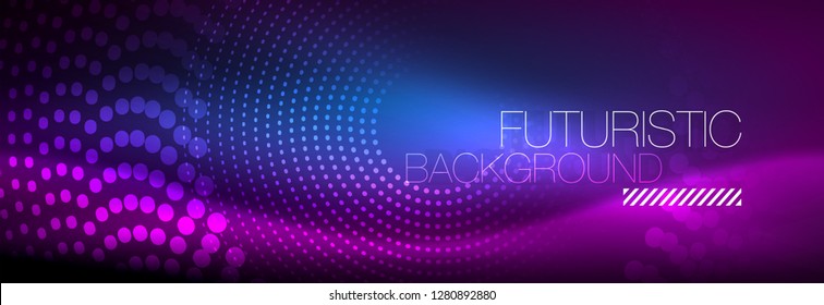 Glowing neon circle line dots, round line design, abstract style on black background. Neon abstract round circles Magic neon lights and glowing dots. Vector illustration