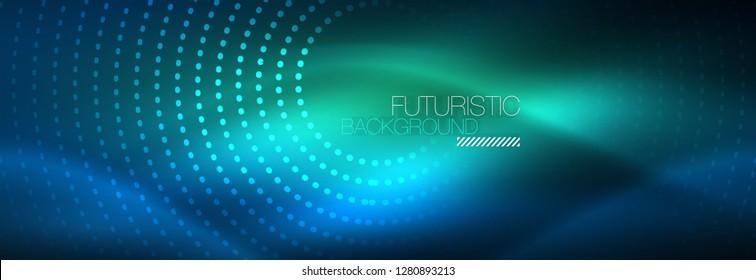 Glowing neon circle line dots, round line design, abstract style on black background. Neon abstract round circles Magic neon lights and glowing dots. Vector illustration