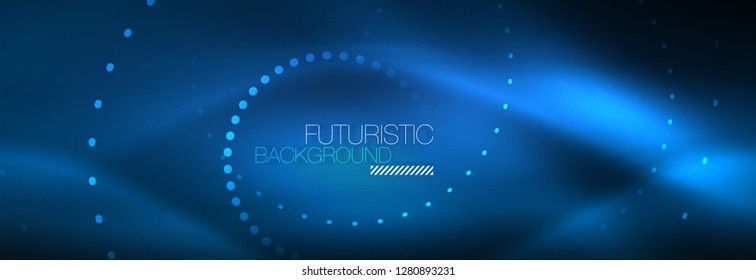 Glowing neon circle line dots, round line design, abstract style on black background. Neon abstract round circles Magic neon lights and glowing dots. Vector illustration