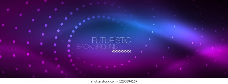 Glowing neon circle line dots, round line design, abstract style on black background. Neon abstract round circles Magic neon lights and glowing dots. Vector illustration