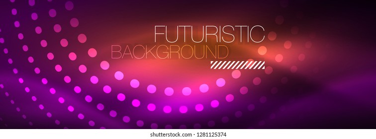 Glowing neon circle line dots, round line design, abstract style on black background. Neon abstract round circles Magic neon lights and glowing dots. Vector illustration