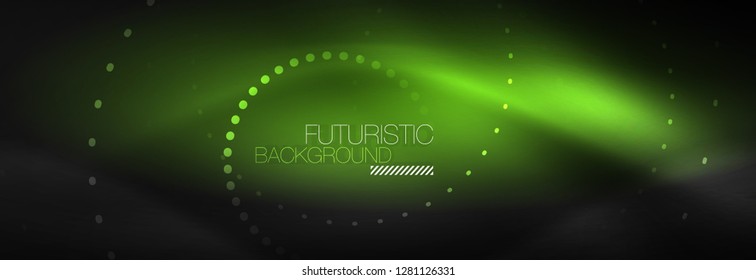 Glühende Neonenkreis-Zeilenpunkte, Rundliniendesign, abstrakter Stil auf schwarzem Hintergrund. Neon abstrakte runde Kreise Magische Neonleuchten und leuchtende Punkte. Vektorgrafik