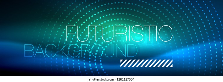 Glowing neon circle line dots, round line design, abstract style on black background. Neon abstract round circles Magic neon lights and glowing dots. Vector illustration