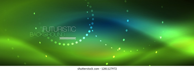 Puntos de línea de círculo de neón brillante, diseño de línea redonda, estilo abstracto sobre fondo negro. Neon círculos redondos abstractos. Luces de neón mágico y puntos brillantes. Ilustración del vector