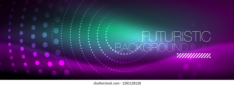 Glowing neon circle line dots, round line design, abstract style on black background. Neon abstract round circles Magic neon lights and glowing dots. Vector illustration