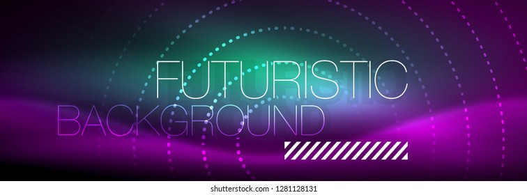 Glowing neon circle line dots, round line design, abstract style on black background. Neon abstract round circles Magic neon lights and glowing dots. Vector illustration