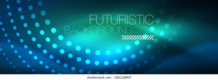 Glowing neon circle line dots, round line design, abstract style on black background. Neon abstract round circles Magic neon lights and glowing dots. Vector illustration