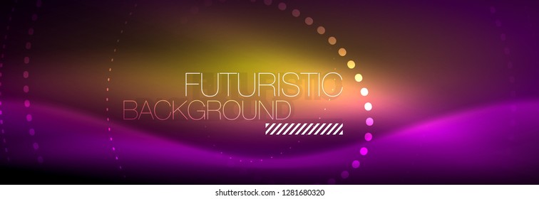 Glowing neon circle line dots, round line design, abstract style on black background. Neon abstract round circles Magic neon lights and glowing dots. Vector illustration