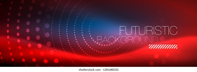 Glühende Neonenkreis-Zeilenpunkte, Rundliniendesign, abstrakter Stil auf schwarzem Hintergrund. Neon abstrakte runde Kreise Magische Neonleuchten und leuchtende Punkte. Vektorgrafik