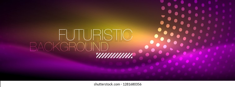 Glowing neon circle line dots, round line design, abstract style on black background. Neon abstract round circles Magic neon lights and glowing dots. Vector illustration