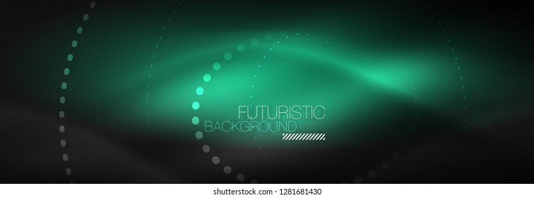 Glowing neon circle line dots, round line design, abstract style on black background. Neon abstract round circles Magic neon lights and glowing dots. Vector illustration
