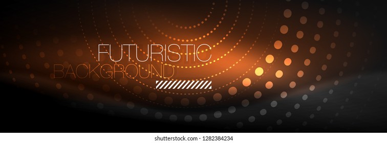 Pontos de linha de círculo de néon brilhante, design de linha redonda, estilo abstrato em fundo preto. Néon abstrato círculos redondos Luzes de néon mágico e pontos brilhantes. Ilustração vetorial