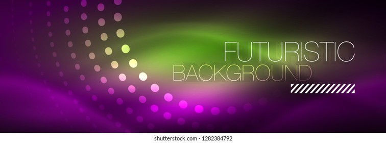 Glowing neon circle line dots, round line design, abstract style on black background. Neon abstract round circles Magic neon lights and glowing dots. Vector illustration