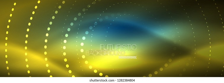 Glowing neon circle line dots, round line design, abstract style on black background. Neon abstract round circles Magic neon lights and glowing dots. Vector illustration