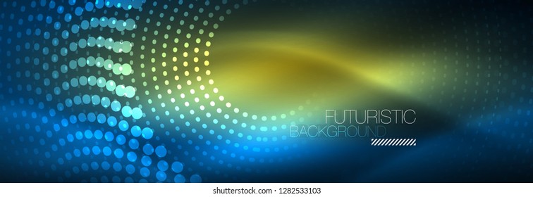 Glowing neon circle line dots, round line design, abstract style on black background. Neon abstract round circles Magic neon lights and glowing dots. Vector illustration