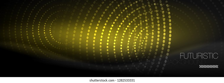 Glowing neon circle line dots, round line design, abstract style on black background. Neon abstract round circles Magic neon lights and glowing dots. Vector illustration