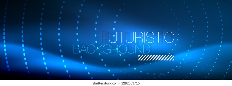 Glühende Neonenkreis-Zeilenpunkte, Rundliniendesign, abstrakter Stil auf schwarzem Hintergrund. Neon abstrakte runde Kreise Magische Neonleuchten und leuchtende Punkte. Vektorgrafik