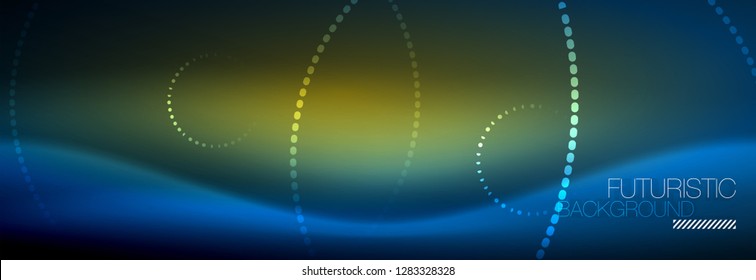 Glowing neon circle line dots, round line design, abstract style on black background. Neon abstract round circles Magic neon lights and glowing dots. Vector illustration