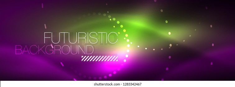 Glowing neon circle line dots, round line design, abstract style on black background. Neon abstract round circles Magic neon lights and glowing dots. Vector illustration