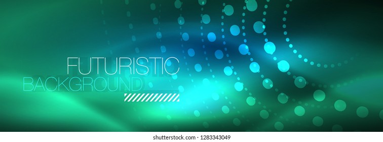 Glowing neon circle line dots, round line design, abstract style on black background. Neon abstract round circles Magic neon lights and glowing dots. Vector illustration