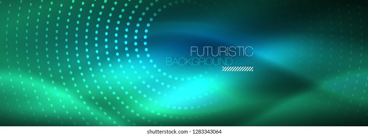Glowing neon circle line dots, round line design, abstract style on black background. Neon abstract round circles Magic neon lights and glowing dots. Vector illustration